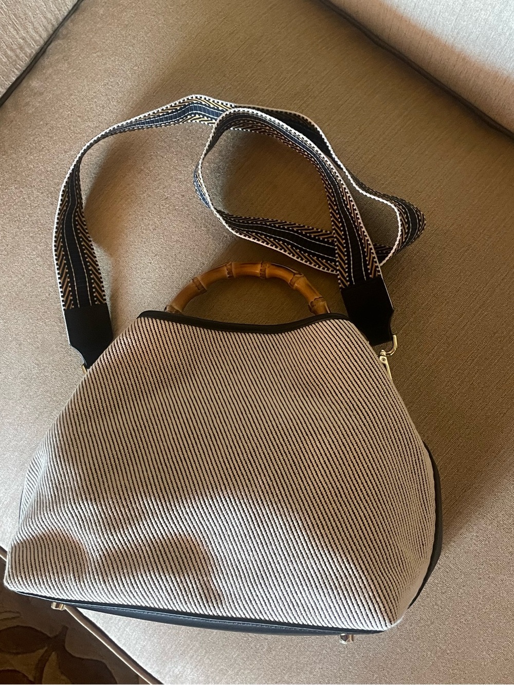 J. McLaughlin Canvas Bamboo Handle Shoulder Bag